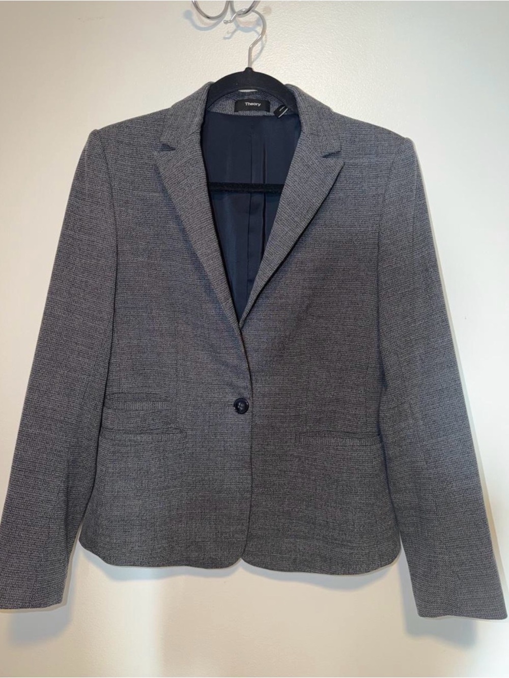 Theory Wool Blend Tailored One-Button Blazer Gray Size 6